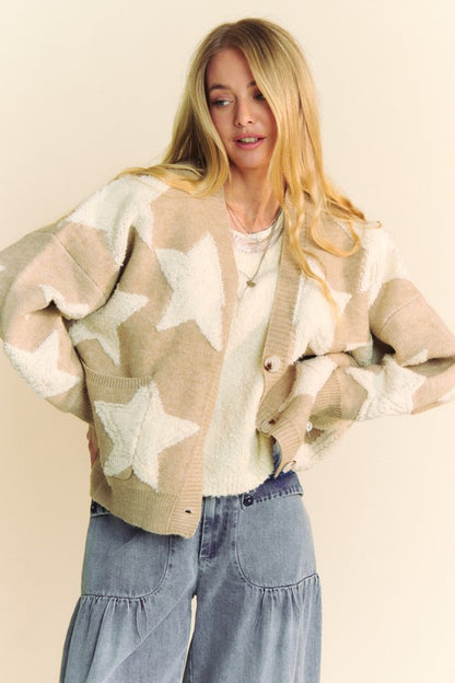 Davi & Dani Fuzzy and Chic Star Button Down Cardigan