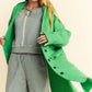 Davi & Dani Warm Me Up Side Slit Button Up Hooded Cardigan in Green