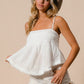 BiBi Already Famous Fringed Hem Smocked Cami in Off White