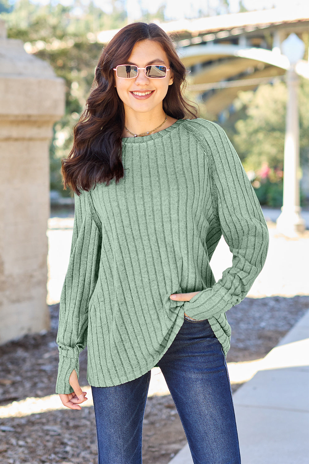 Basic Bae Ready to Slay Ribbed Round Neck Long Sleeve Knit Top