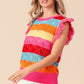 BiBi Chasing Rainbows Pointelle Striped Ruffled Knit Top