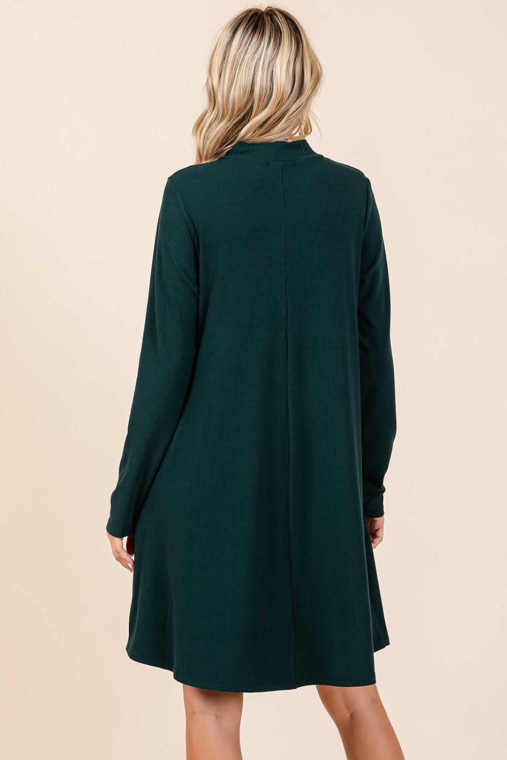 Mittoshop Ready To Go Mock Neck Long Sleeve Dress with Pockets in Hunter Green