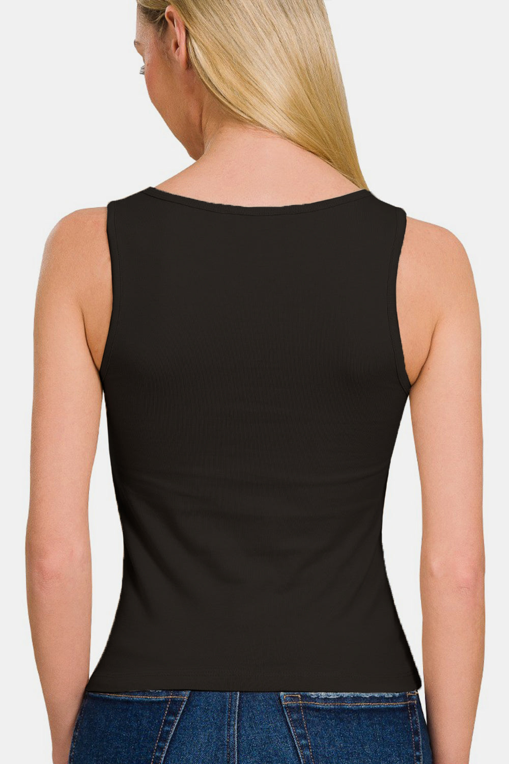 Zenana Chic Happens Square Neck Cropped Tank in Black