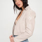 Coalition LA My Go To Bomber Zip Up Cropped Bomber Jacket in Cream