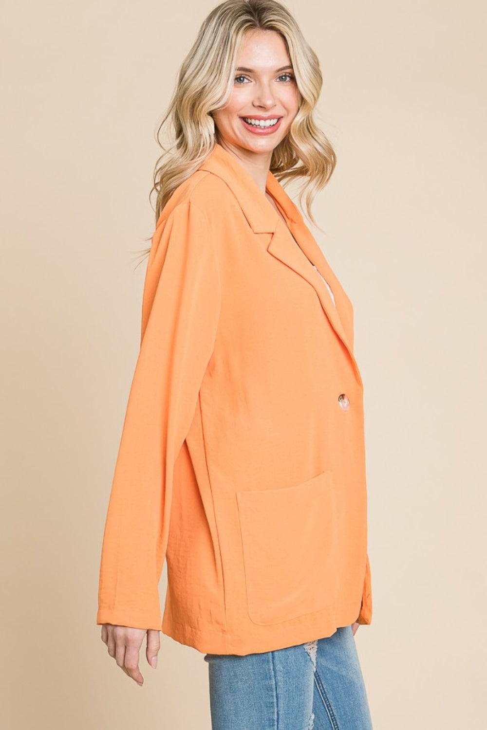 Culture Code Impressed One Button Long Sleeve Blazer with Pockets in Salmon