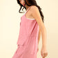 VERY J Chilled Out Half Button Drawstring Sleeveless Romper in Blush