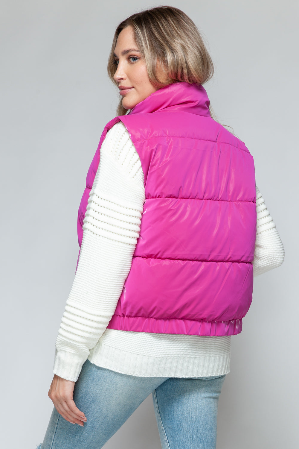 Snobbish Me and My Puffer Fine Fur Lining Quilted Vest in Hot Pink