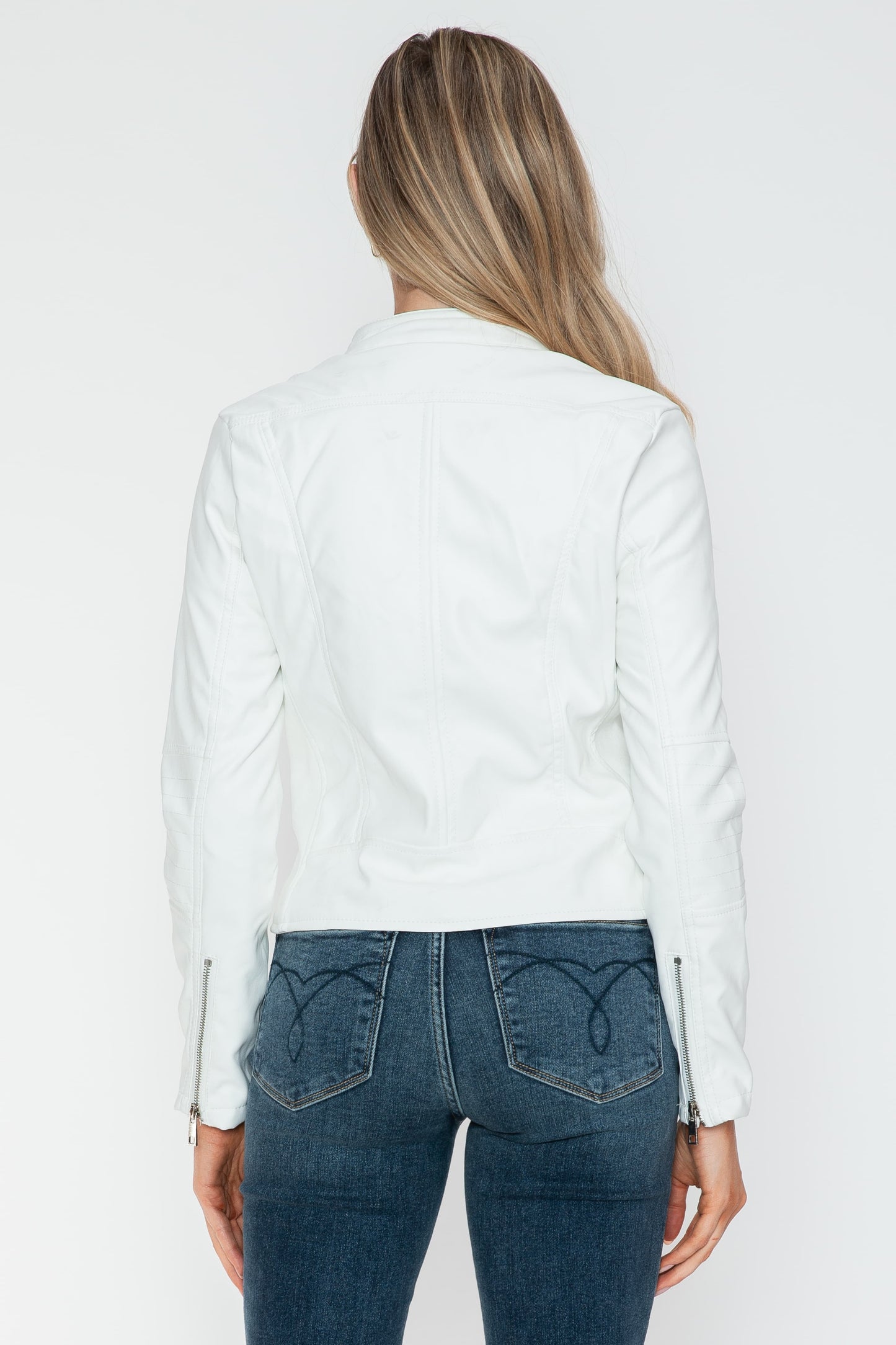 Snobbish Biker Babe PU Leather Zip Up Jacket with Pockets in White