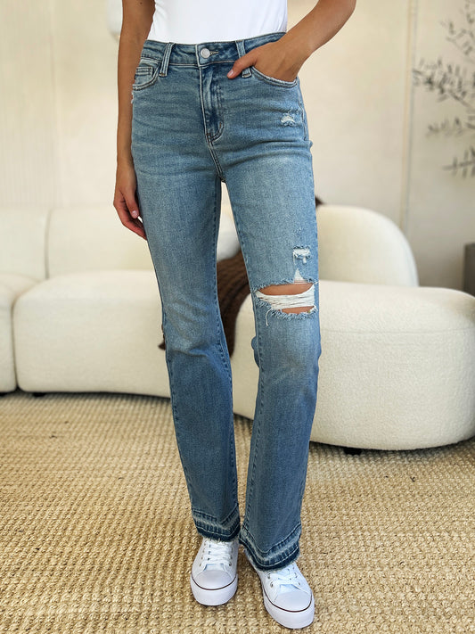 Judy Blue Janele Mid Rise Destroyed Hem Distressed Jeans