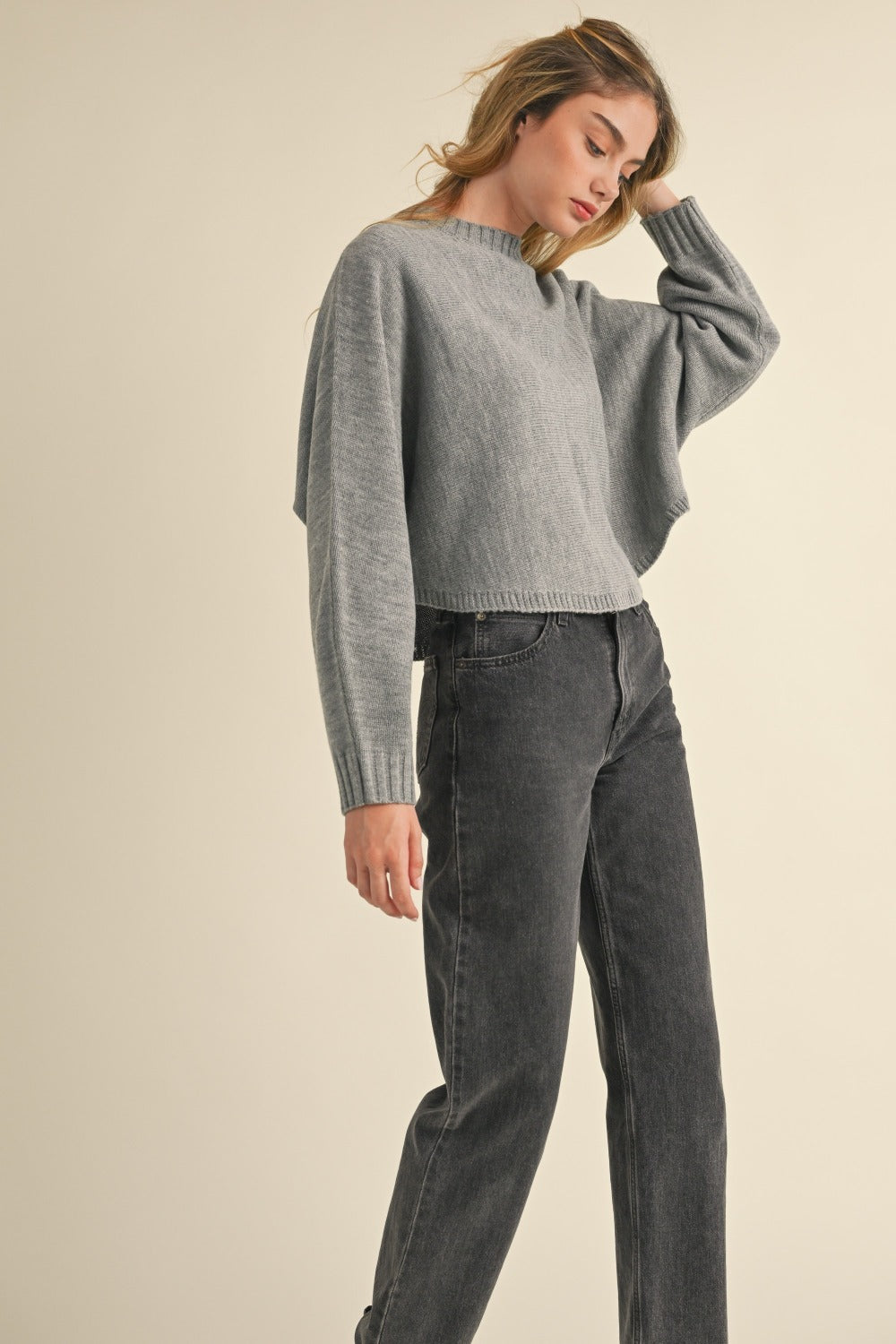 Mable Dolman Days Cropped Sweater in Heather Grey