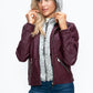 YMI Fuzzy Feels Faux Layered Double-Zipper Jacket with Fuzzy Hood in Wine