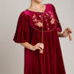 Umgee Stealing The Spotlight Embroidered Half Sleeve Velvet Mini Dress with Tassel in Burgundy