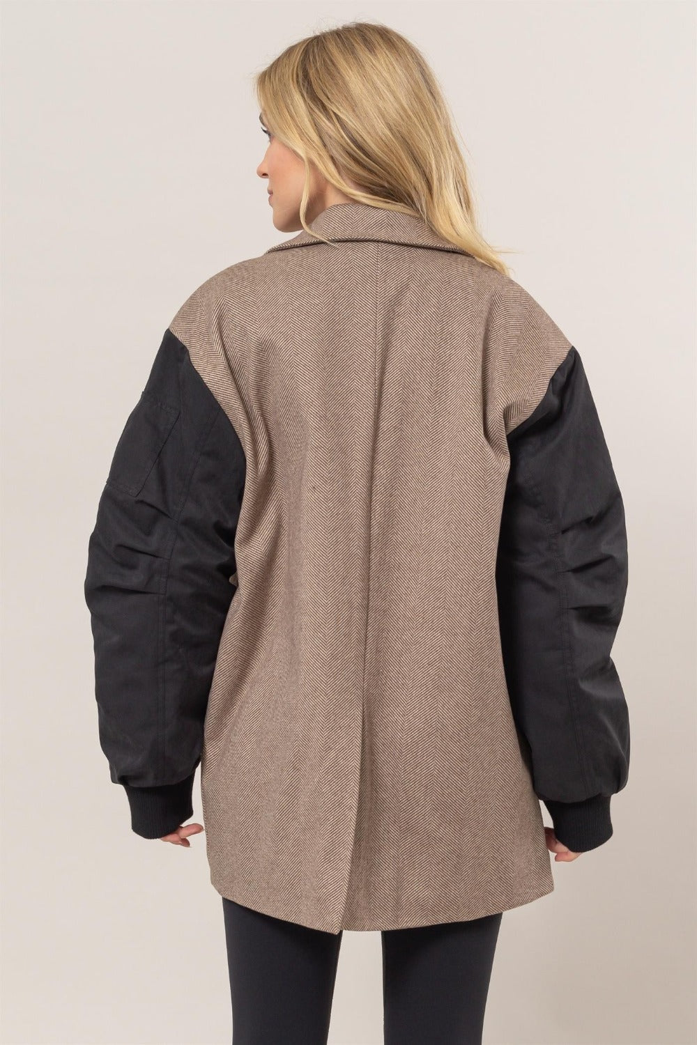 HYFVE Elevation Herringbone Mixed Media Contrast Long Sleeve Blazer