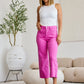 RFM Chloe Tummy Control High Waist Raw Hem Crop Jeans in Pink Rouge