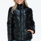 Snobbish Puffer Love Pocketed Zip Up Turtleneck Puffer Jacket in Black