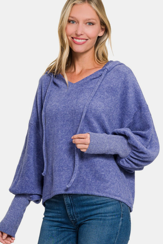 Zenana Brushed Perfection Hacci Drop Shoulder Cropped Hoodie in Marlin