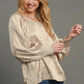 Umgee Perfectly Imperfect Wrinkled Lantern Sleeve Blouse in Tan