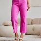 RFM Chloe Tummy Control High Waist Raw Hem Crop Jeans in Pink Rouge