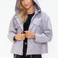 How Dare U My Favorite Layer Drawstring Hem PU Leather Zip Up Jacket in Lilac