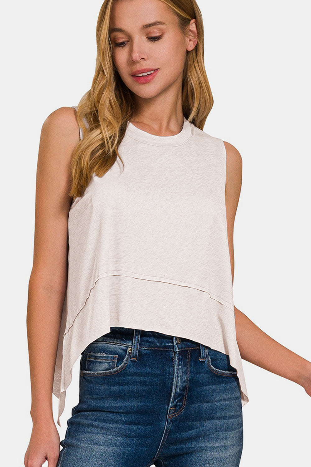 Zenana Another Day Slit High-Low Tank in Ivory