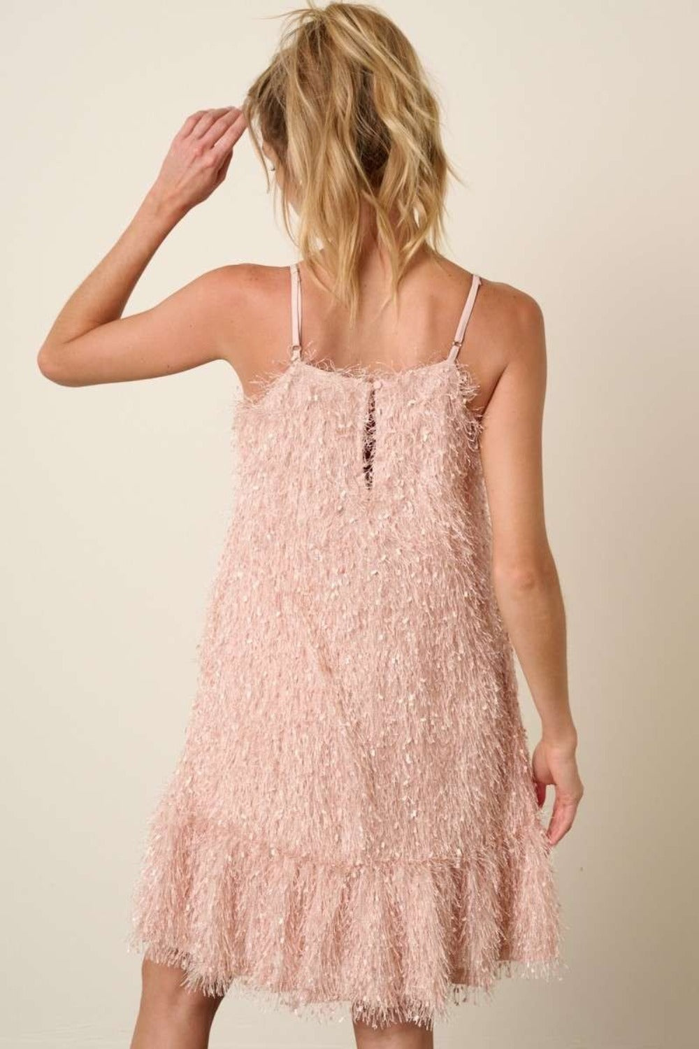 Mittoshop Feathers Don't Ruffle Feather Ruffle Hem Mini Cami Dress in Blush