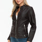 Snobbish A Wild Ride Faux Leather Biker Jacket with Side Zip Pockets in Chocolate