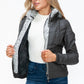 YMI Fuzzy Feels Faux Layered Double-Zipper Jacket with Fuzzy Hood in Charcoal