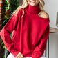 First Love Shine Through Cut Out Shoulder Turtleneck Sweater