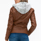 YMI Fuzzy Feels Faux Layered Double-Zipper Jacket with Fuzzy Hood in Rust