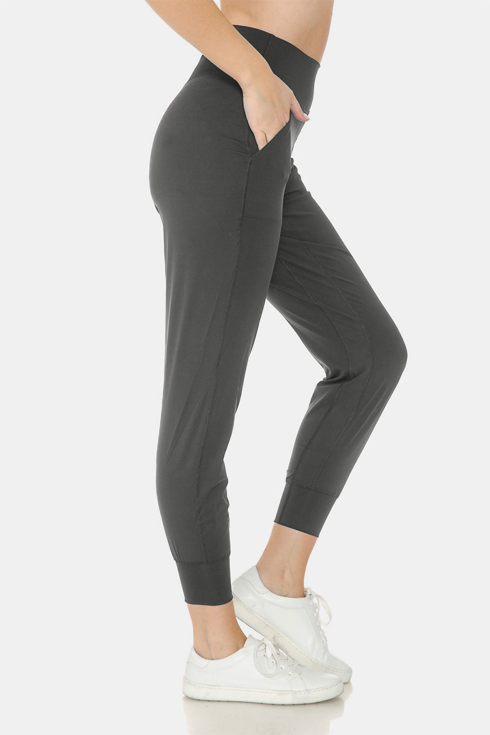 Leggings Depot Easy Living Wide Waistband Slim Active Joggers in Charcoal