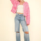VERY J Feeling Fuzzy and Fabulous Shaggy Yarn Knit Zip Up Jacket in Pink Multi