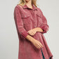 Umgee Keep It Cool Raw Hem Button Down Denim Jacket with Chest Pockets in Wine