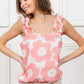 BiBi She's Blossoming Floral Waffle Ruffled Tank in Coral