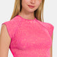 Zenana Back At It Again Ribbed Round Neck Cropped Top in Hot Pink