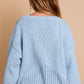 POL Capture The Heart Crochet Flower Dropped Shoulder Sweater in Light Blue