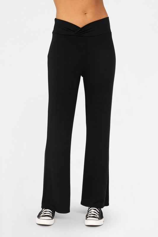 Mono B Yoga Then Cocoa Cross Pleat Flare Pants in Black