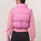 HYFVE Puff It Up Leather Zip Up Cropped Puffer Vest in Rose Pink