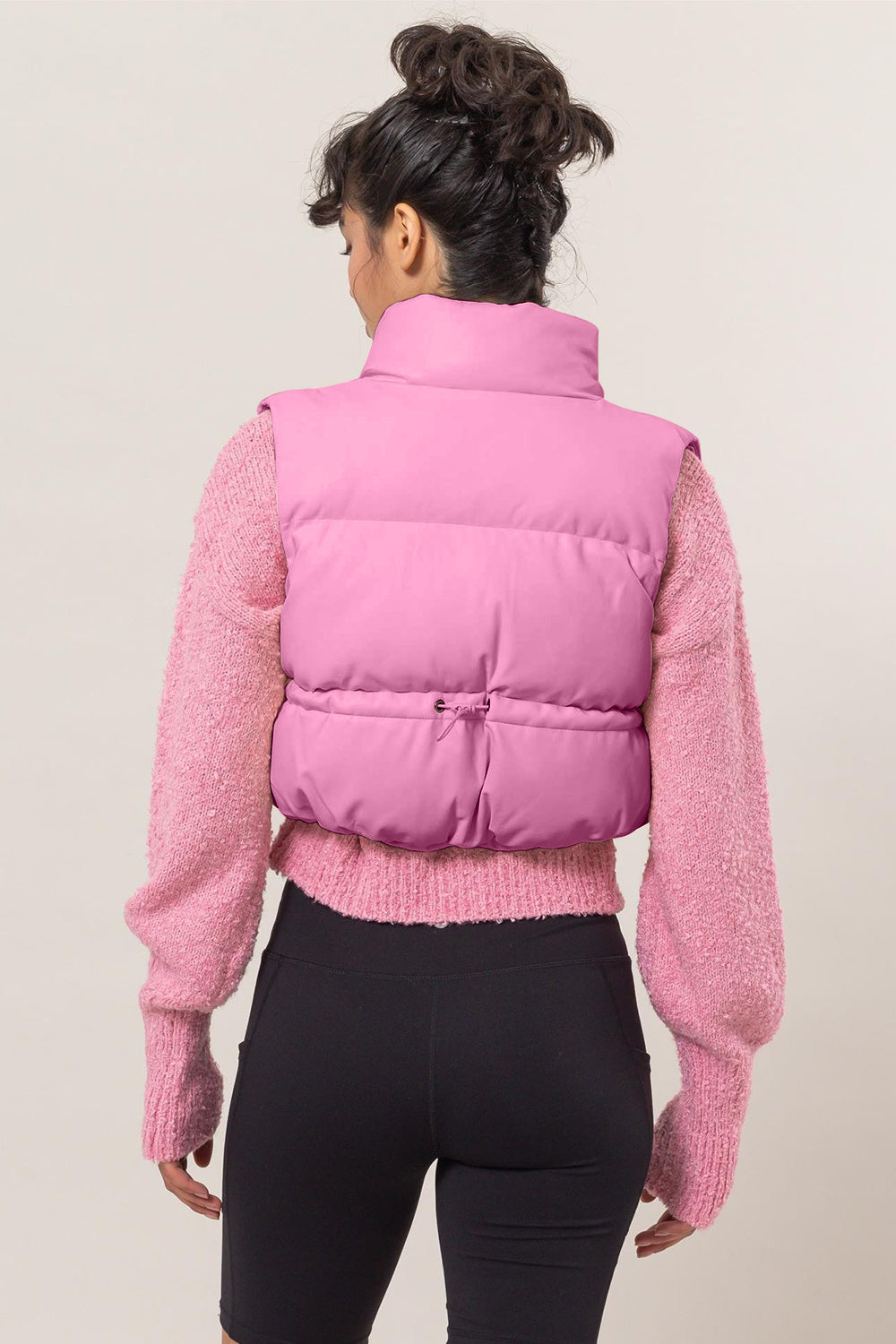HYFVE Puff It Up Leather Zip Up Cropped Puffer Vest in Rose Pink