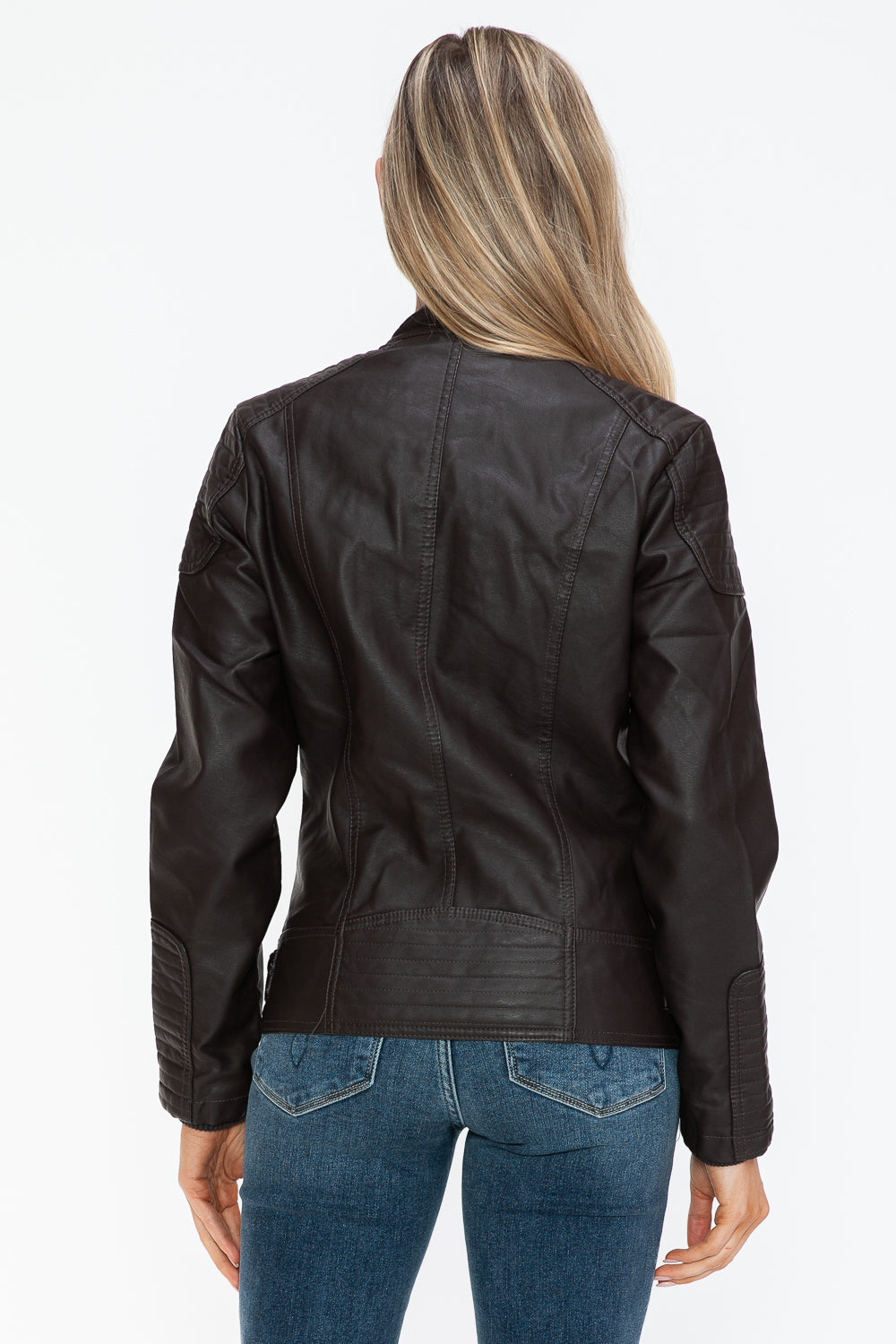 Snobbish A Wild Ride Faux Leather Biker Jacket with Side Zip Pockets in Chocolate