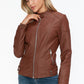 Snobbish A Wild Ride Faux Leather Biker Jacket with Side Zip Pockets in Brandy