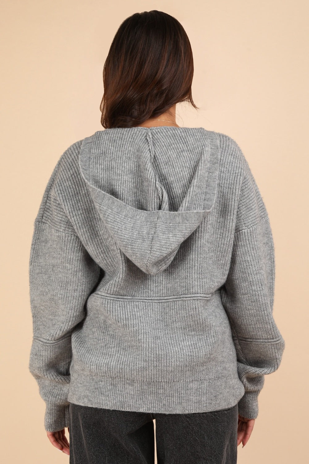 VERY J Keep It Comfy Seam Detail Drop Shoulder Hooded Sweater in Grey