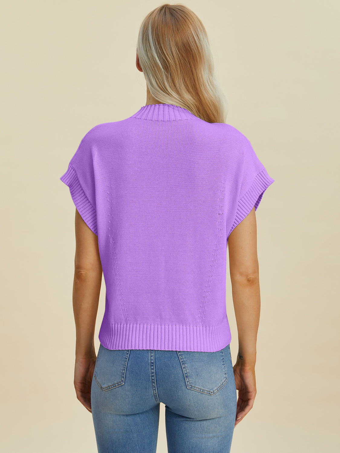 Double Take Lovely Day Mock Neck Short Sleeve Sweater