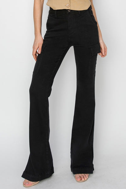 RISEN Wilhemina High Rise Side Slit Cargo Bootcut Jeans