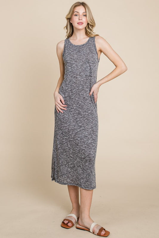 BOMBOM For The Night Slit Midi Tank Dress in Grey