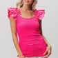 BiBi Summer Fuchsia Ruffled Shoulder Strap Rib Texture Top