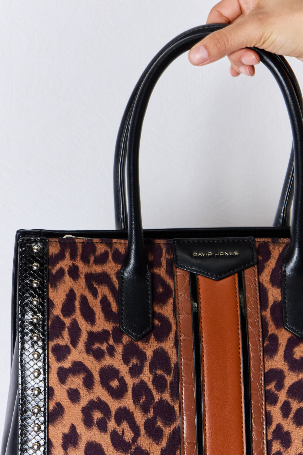 David Jones Born To Roam Leopard Contrast Rivet Handbag