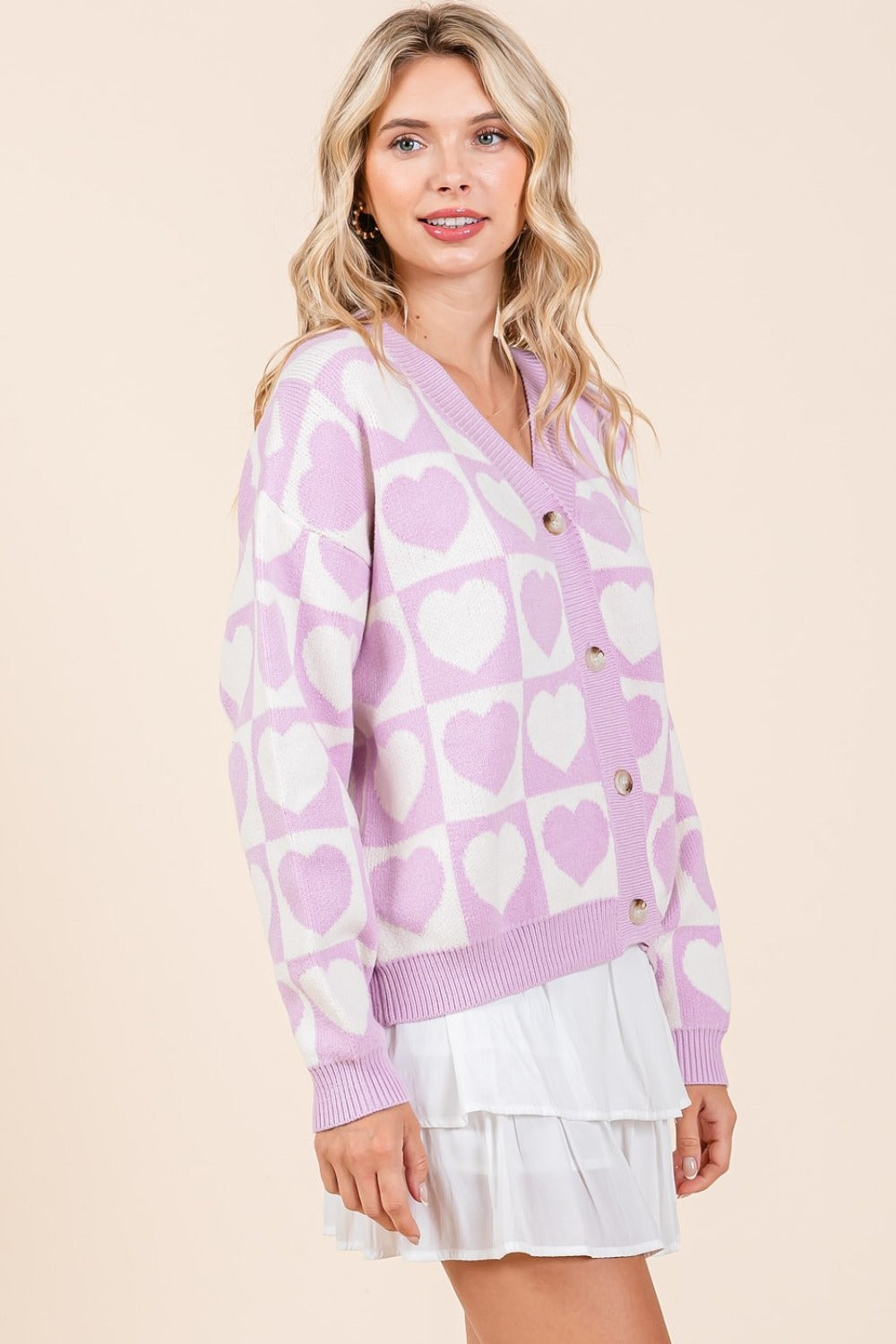 Mittoshop Bringing A Little Love Checkered Heart Button Down Cardigan