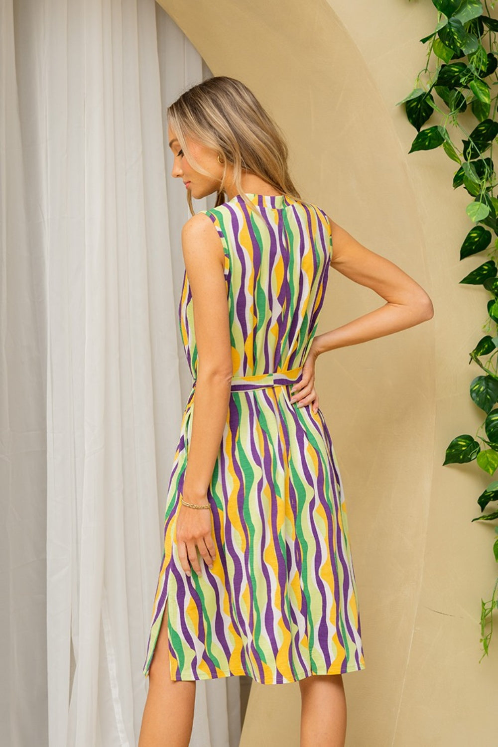 Sew In Love Paint The Town Stripe Tied Sleeveless Dress with Side Pockets