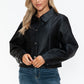 Snobbish Snapping My Way Snap Down Long Sleeve PU Leather Jacket in Black