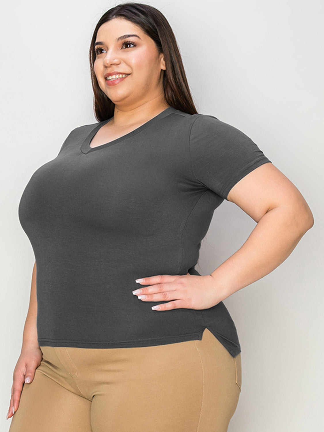 Basic Bae My Kind of Balance V-Neck High-Low T-Shirt